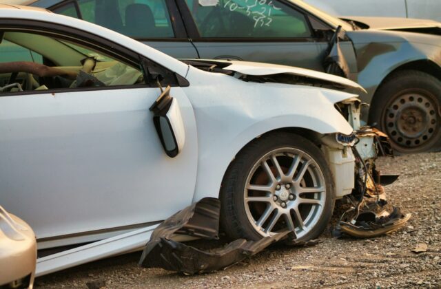 Car with body damage after being involved in an accident